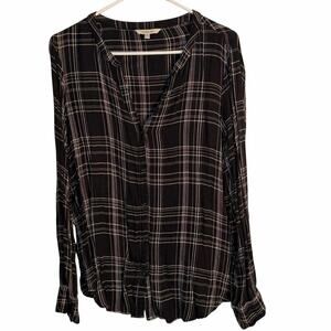 Calvin Klein Jeans Women’s Black & White Plaid Button-Front Blouse – Size XL